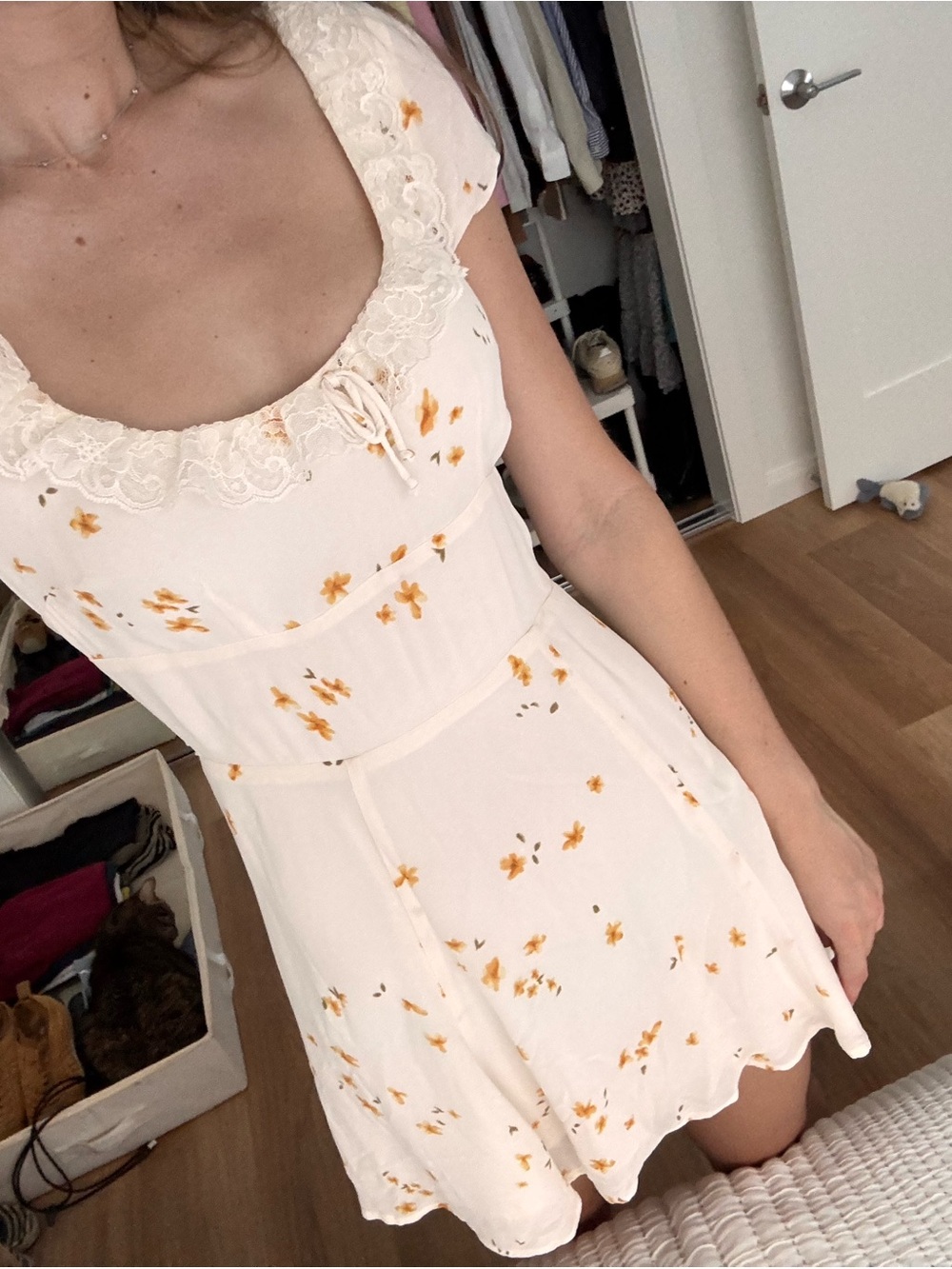 Reformation White Mini Dress with Yellow Floral Print
